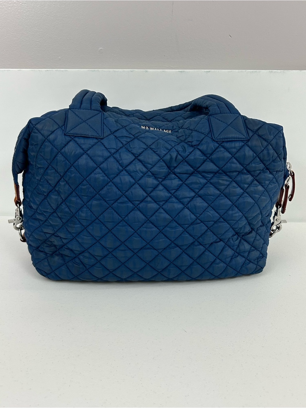 MZ Wallace Quilted Deep Blue Travel Tote with Padded Handles